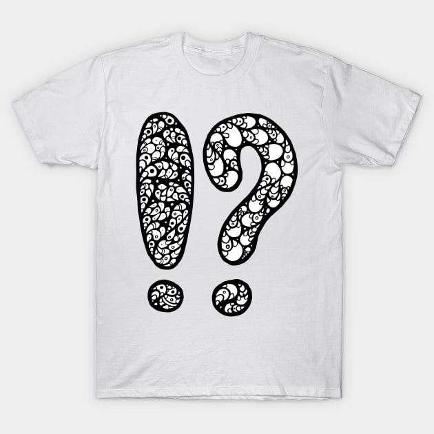 Exclamation and Question Mark Doodle Art T-Shirt by VANDERVISUALS